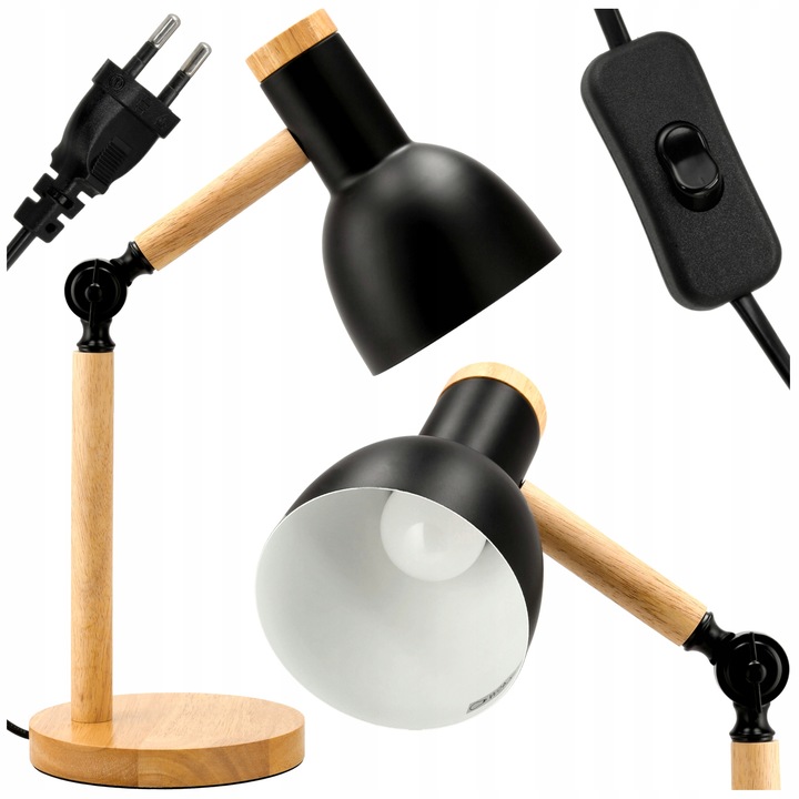 Lampka Na Biurko Do Czytania Drewniana E27 Stojąca + Podwójna Regulacja