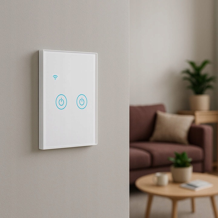 DOTYKOWY WŁĄCZNIK ŚWIATŁA DWUKANAŁOWY SZKLANY LED BIAŁY WiFi Tuya