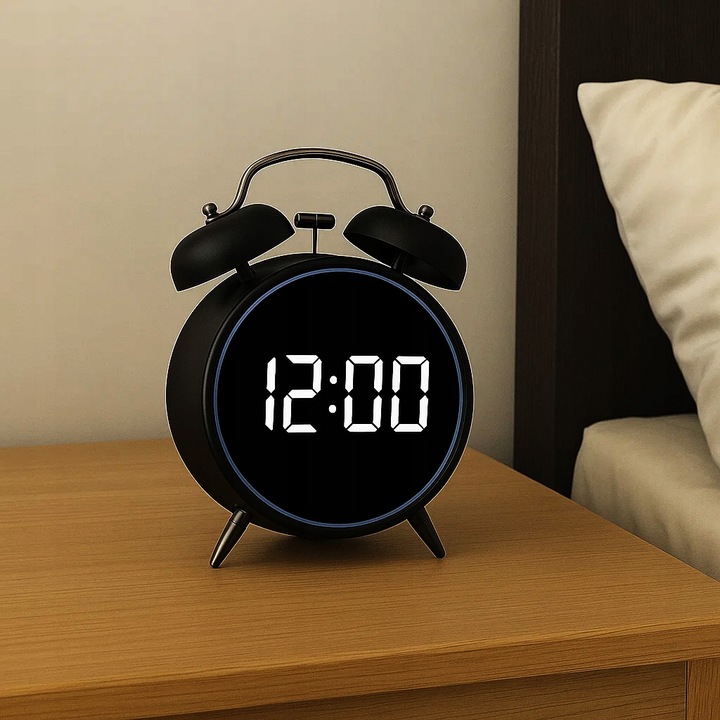 Zegar Budzik Alarm LED Cyfrowy Klasyczny Czarny Retro Tryb Nocny