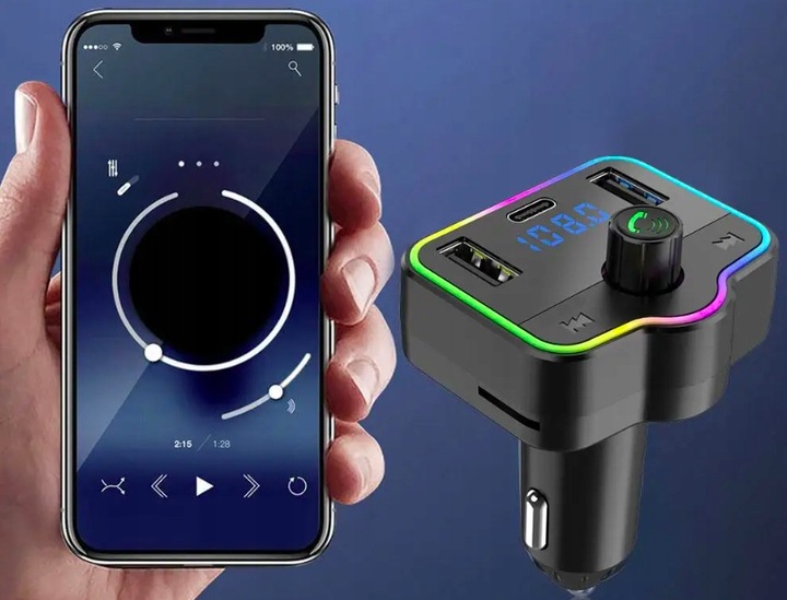 TRANSMITER SAMOCHODOWY BLUETOOTH 5.0 ROZMOWY RADIO 2x USB 1x TYP C PILOT