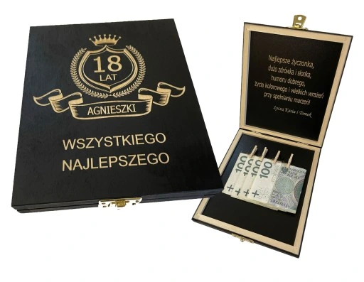 PUDEŁKO NA PIENIĄDZE PREZENT URODZINY 18 -100 LAT