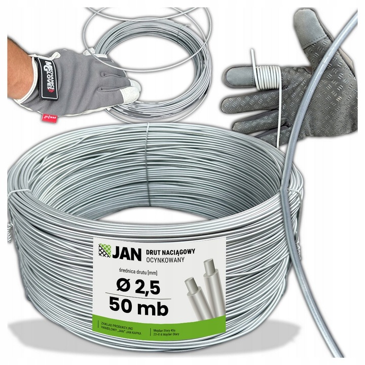 DRUT ocynkowany NACIĄGOWY sadowniczy 2,5 do SIATKI OGRODZENIOWEJ 50m