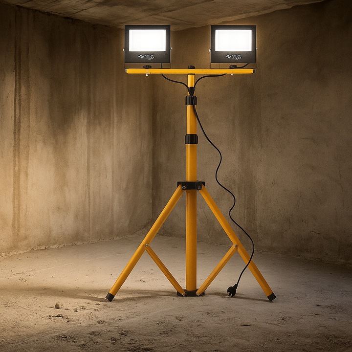 ZESTAW HALOGEN naświetlacz 2x 50W 4500K LAMPA LED STATYW budowlany