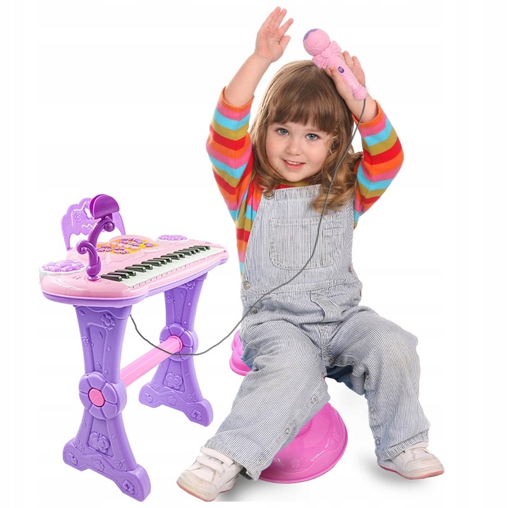 DUŻE PIANINO ORGANY KEYBOARD DLA DZIECI KRZESEŁKO MIKROFON NAGRYWANIE 37KL