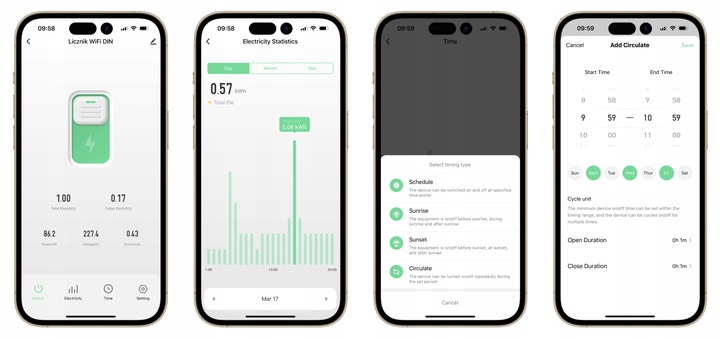 Przekaźnik Sterownik WiFi 16A z pomiarem prądu TUYA Smart Life Szyna