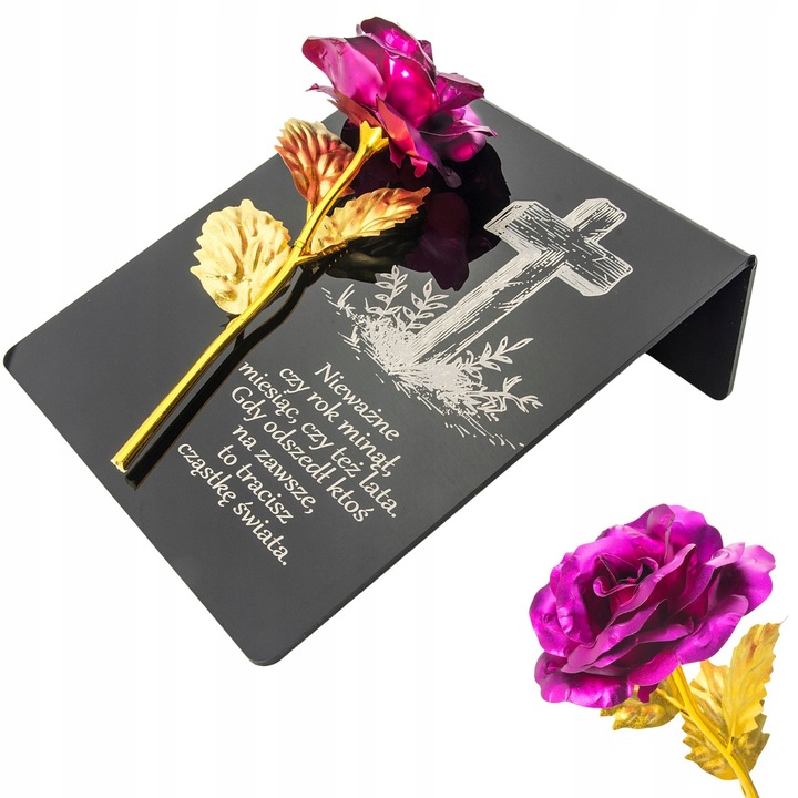 ZNICZ na cmentarz RÓŻA Ozdoba DEKORACJA na grób GRAWEROWANY podstawka