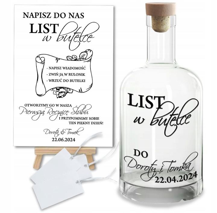 Księga Gości Butelka LIST W BUTELCE Wesele Ślub Chrzest Komunia z GRAWEREM