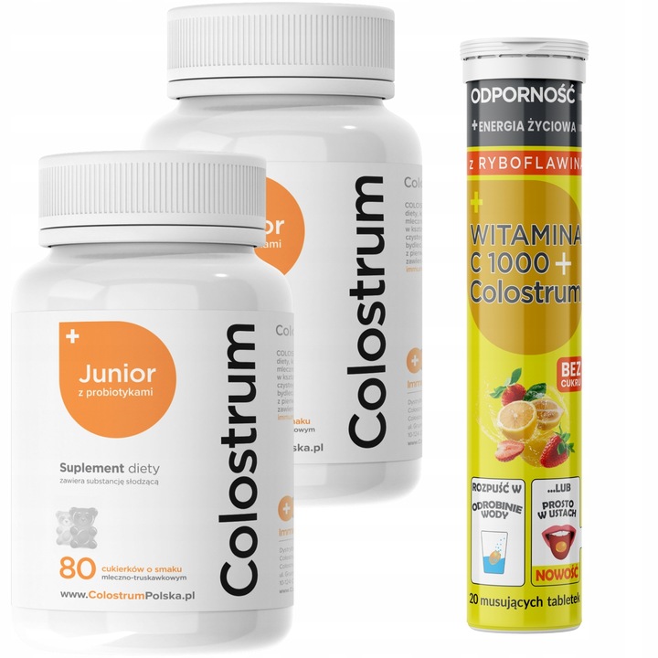 2x Colostrum dla Dzieci Junior PROBIOTYK oraz Witamina C z Colostrum 20 tab