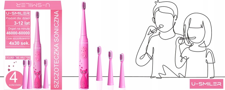 Szczoteczka Soniczna Elektryczna Dla Dzieci Do Zębów 3-12 Lat + 4