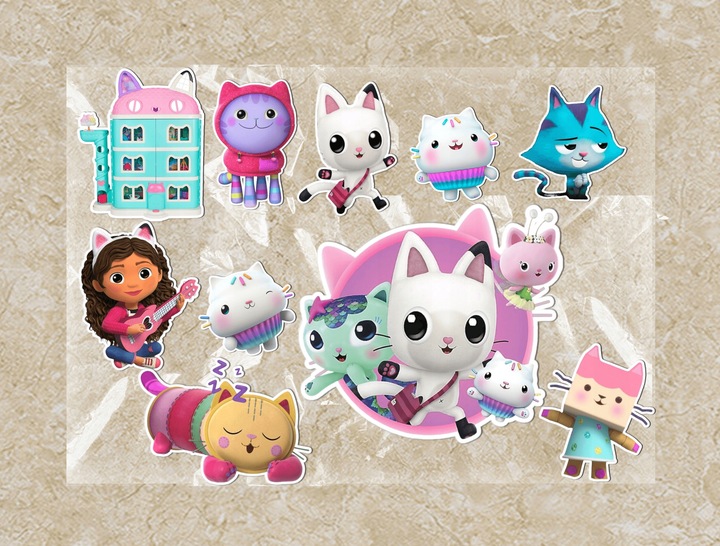 Jadalne Dekoracja KOCI DOMEK GABI Z OPŁATKA CUKROWEGO 10 ELEMENTÓW-WYCIĘTE