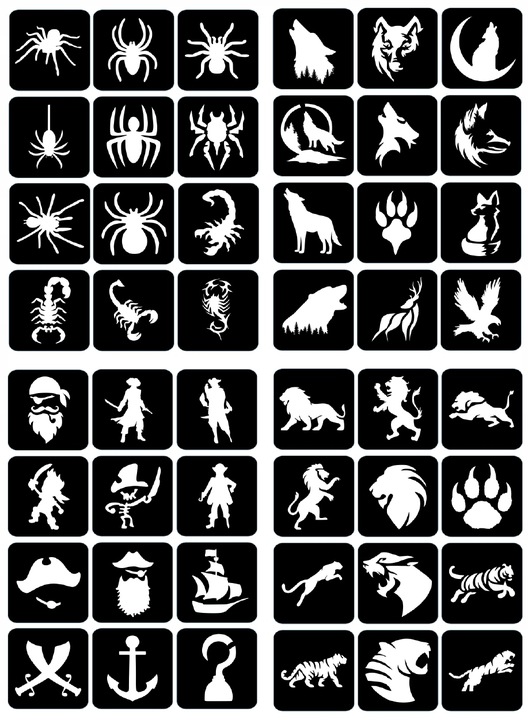 Szablony do tatuaży brokatowych, Tatuaże brokatowe - mix 100 sztuk