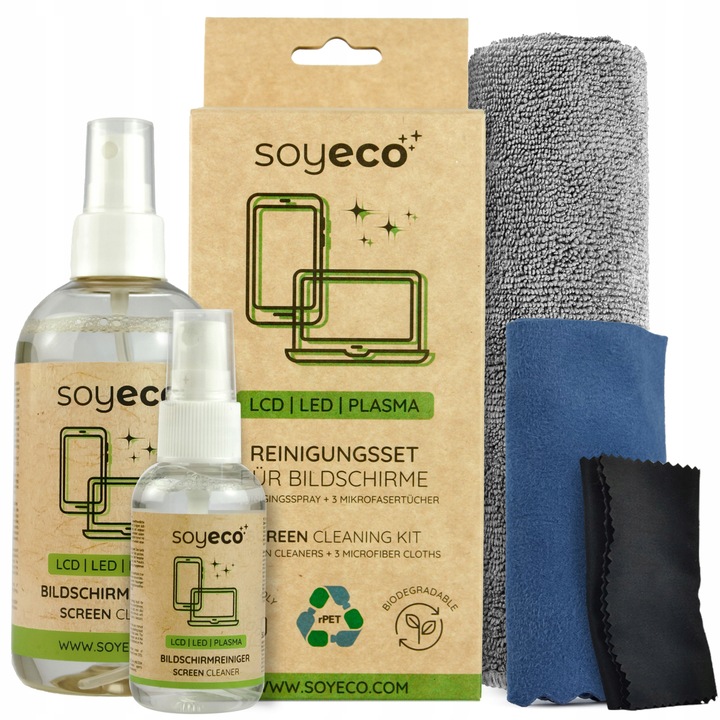 PŁYN DO CZYSZCZENIA EKRANÓW TV LCD LCD MONITORÓW ZESTAW Z MIKROFIBRĄ x3