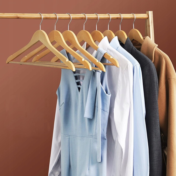 WIESZAK DREWNIANY NA UBRANIA KOMPLET 10 SZTUK DO GARDEROBY WIESZAKI