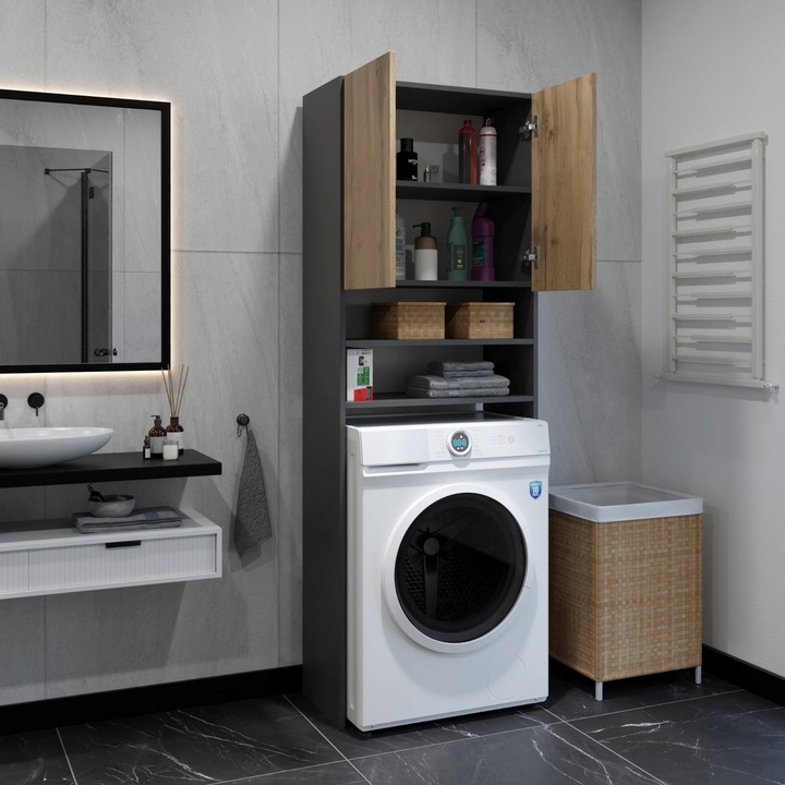 REGAŁ ŁAZIENKOWY SZAFKA NAD PRALKE ANTRACYT WOTAN 4 PÓŁKI