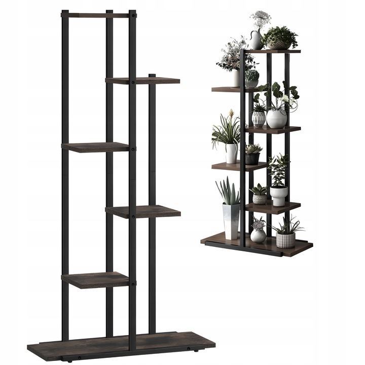 KWIETNIK METALOWY PIĘTROWY STOJĄCY STOJAK LOFT PÓŁKI NA KWIATY DĄB WYSOKI