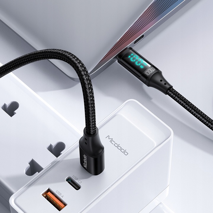 MCDODO KABEL Z WYŚWIETLACZEM USB-C SZYBKIE ŁADOWANIE USB TYP C 5A 100W 1M