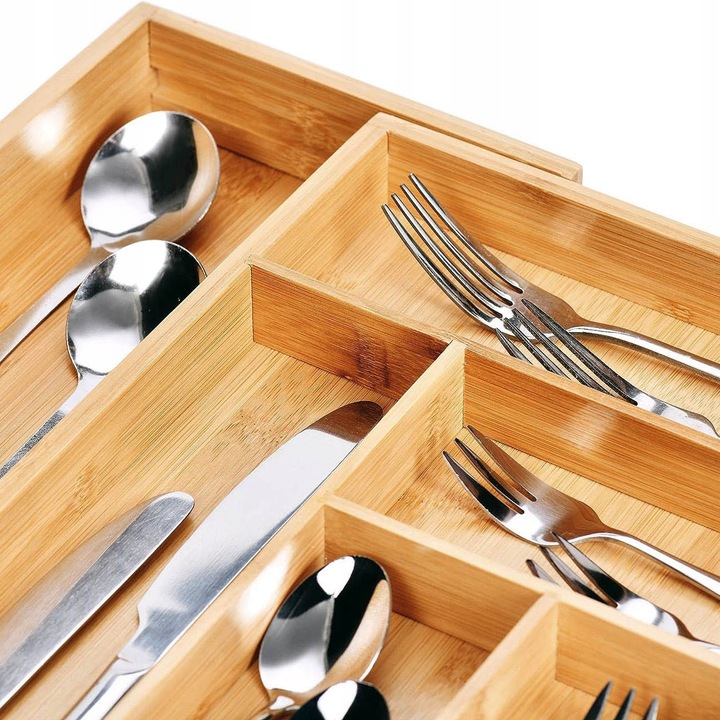 ORGANIZER NA SZTUĆCE WKŁAD DO SZUFLADY REGULOWANY BAMBUSOWY DREWNIANY