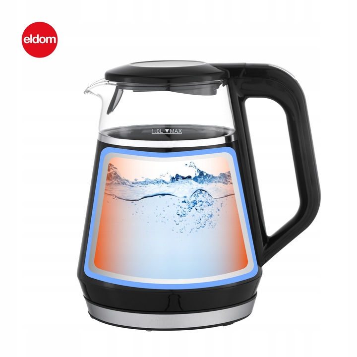 CZAJNIK ELEKTRYCZNY BEZPRZEWODOWY SZKLANY 1L PANEL DOTYKOWY 1100W