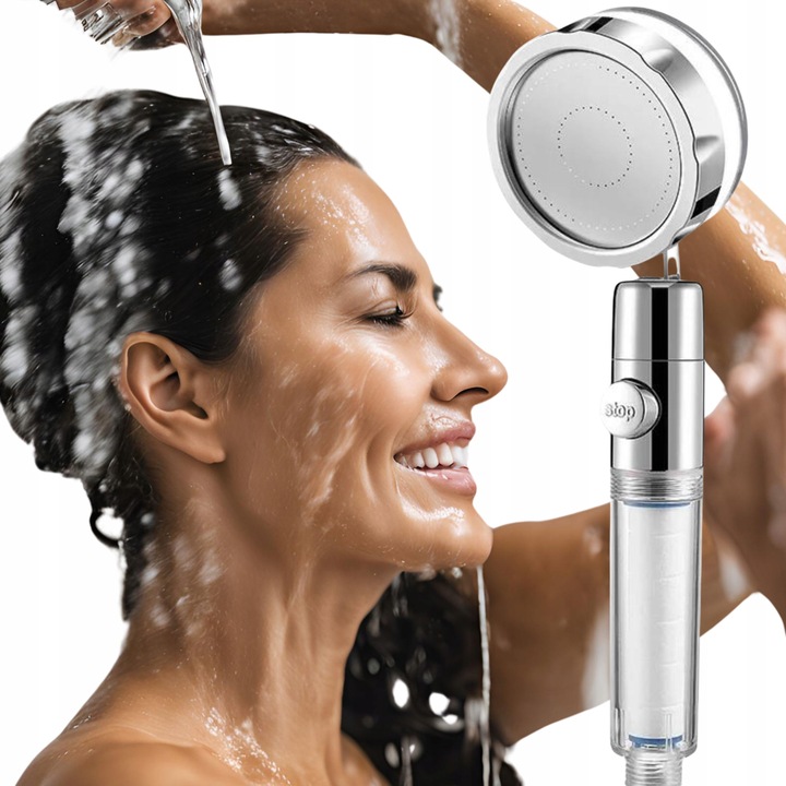 TURBO SŁUCHAWKA PRYSZNICOWA WENTYLATOR+WĄŻ+4xFILTR OSZCZĘDNA NAPOWIETRZAJĄC