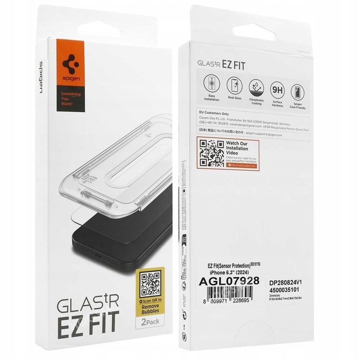 SZKŁO HARTOWANE SPIGEN EZ FIT DO iPhone 16 Pro MOCNA SZYBKA 2 szt APLIKATOR