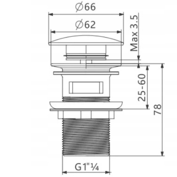 CZARNY KOREK UMYWALKOWY KLIK KLAK MOSIĘŻNY AUTOMAT DO UMYWALKI Z PRZELEWEM