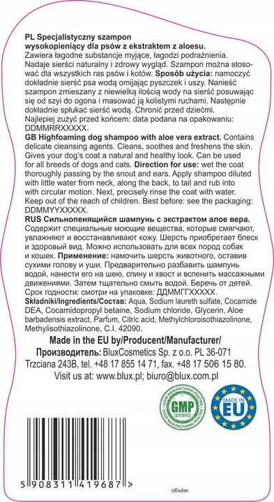 Szampon dla psów z ekstraktem z aloesu 1L