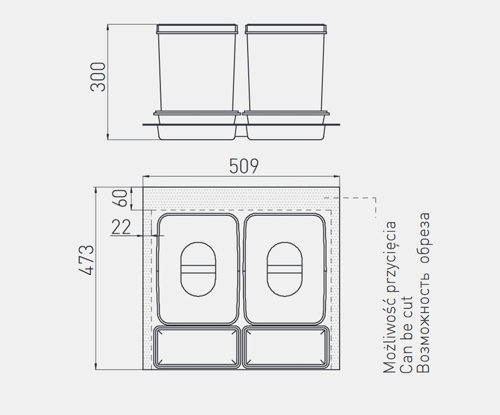 Kosz Segregator na śmieci MULTINO 60 2x15 L - 2 pojemniki