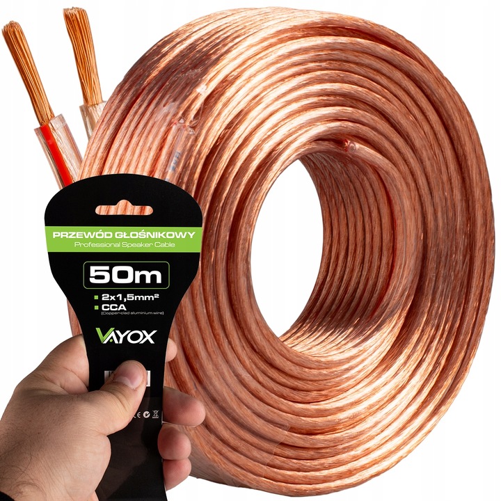 KABEL PRZEWÓD GŁOŚNIKOWY DWUŻYŁOWY PROFESJONALNY AUDIO HQ 2x1,5mm 50m