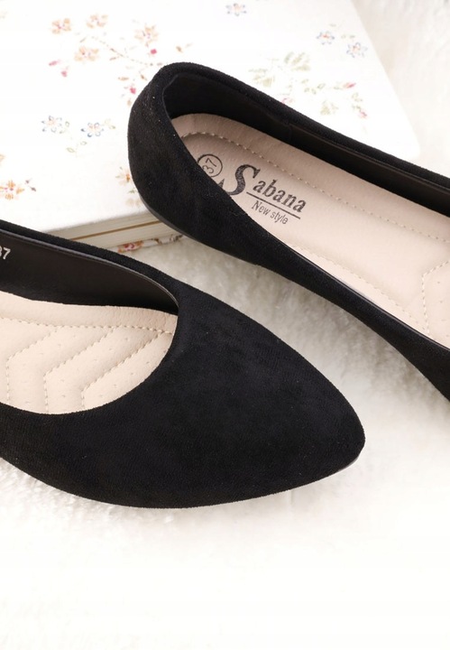 CZARNE BALERINKI DAMSKIE ZAMSZOWE BALERINY WSUWANE WKŁ. EKOSKÓRA