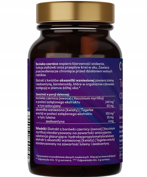 Suplement na wzrok - Twój dobry wzrok Borówka - 60 kapsułek Nutrique