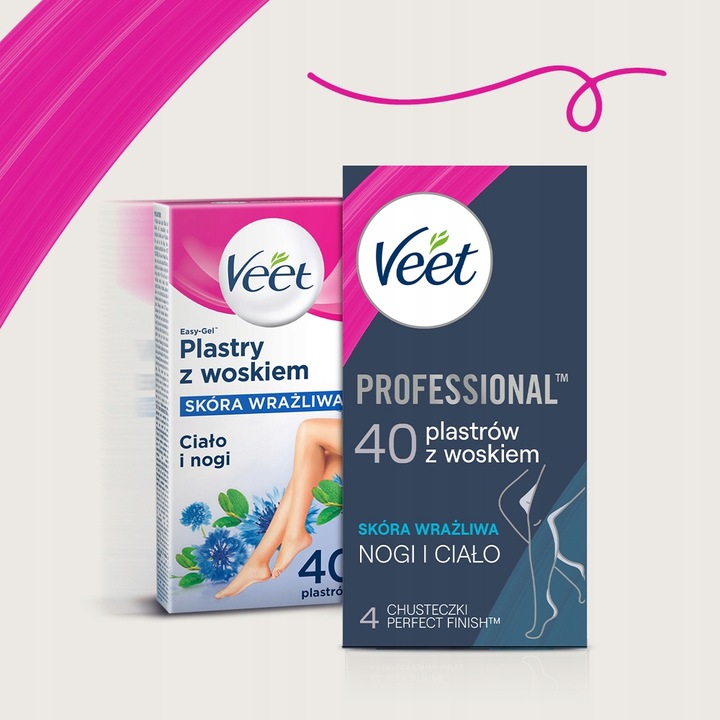 VEET Plastry z Woskiem Do Depilacji Ciała Nóg Skóra Wrażliwa Gładka