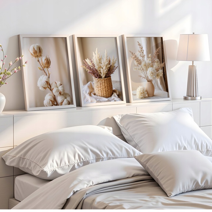 OBRAZY BOHO ZESTAW 3 PLAKATÓW W RAMIE DEKORACJE DO SALONU SYPIALNI