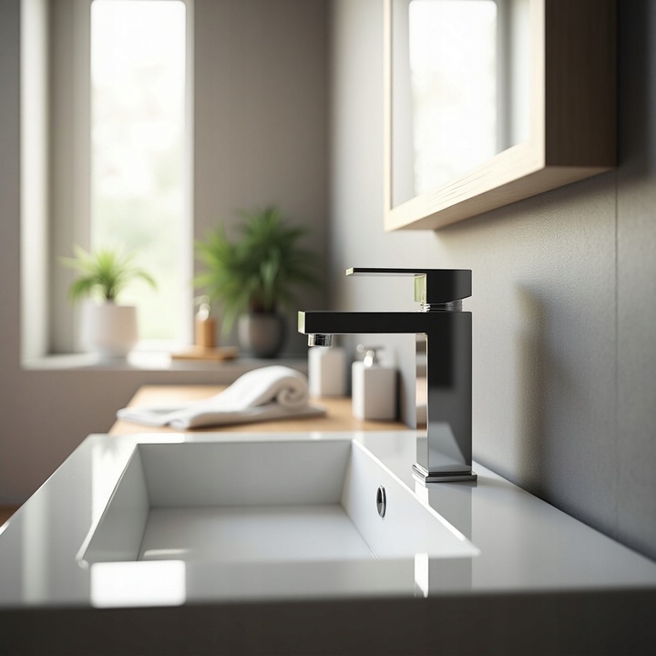 BATERIA ŁAZIENKOWA UMYWALKOWA STOJĄCA KRAN NABLATOWY DO UMYWALKI CUBE