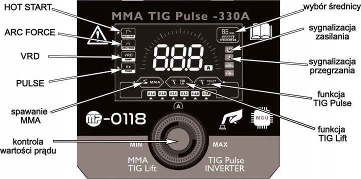 SPAWARKA INWERTOROWA inwerterowa MMA Pulse TIG Lift TIG 330A DIGITAL