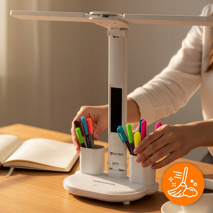 LAMPKA NA BIURKO LED PODWÓJNA BIURKOWA ZEGAR ORGANIZER TEMPERATURA