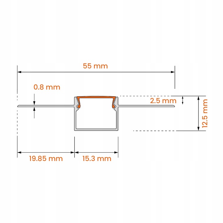 Profil LED Aluminiowy Do Płyt GK Gipsowych Wpuszczany Regips 2m klosz
