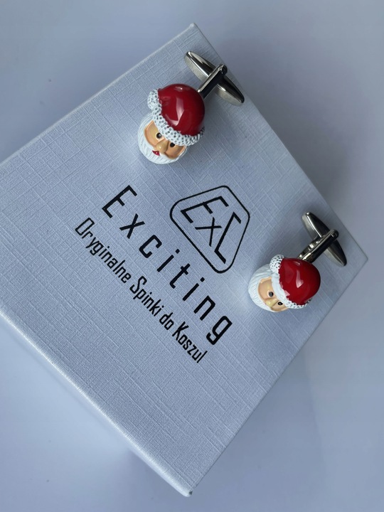 Okolicznościowe spinki do mankietów EXC Mikołaj Gwiazdor w Białej Szkatułce