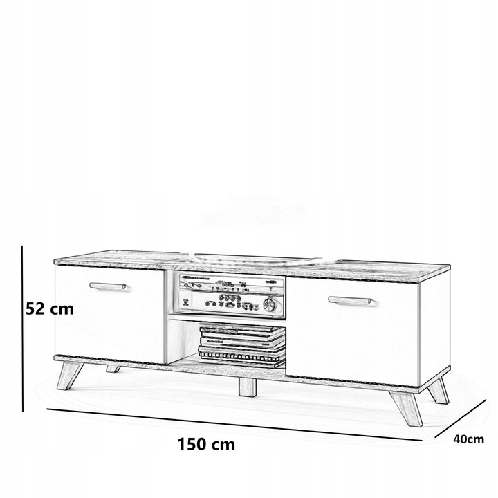 Szafka RTV 150cm Komoda pod telewizor TV Dąb Wotan Biała Stojąca na