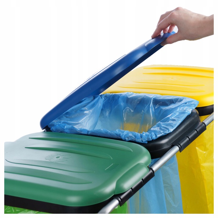 STOJAK KOSZ DO SEGREGACJI ŚMIECI 3 STANOWISKA KOSZ NA ŚMIECI STOJAK STELAŻ