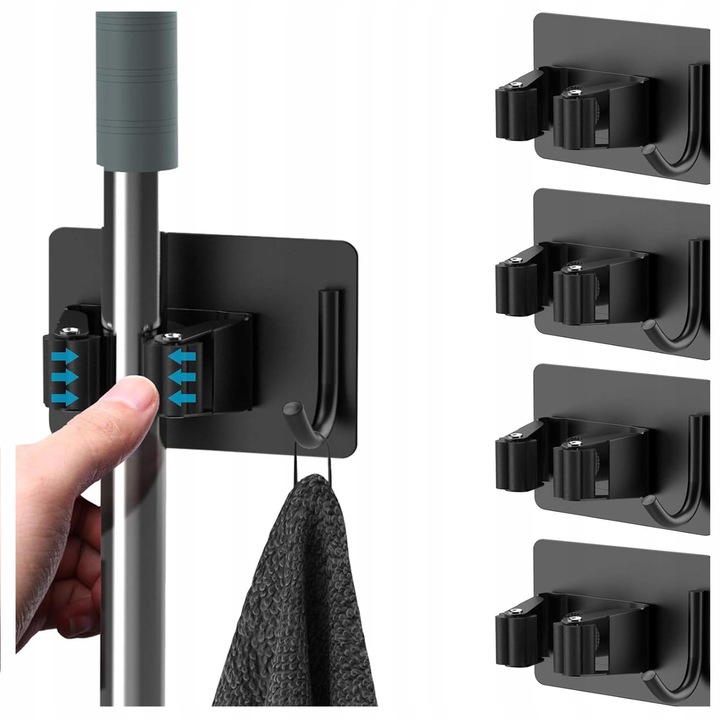 WIESZAK ścienny na Ręcznik Mop Miotła 4 SZTUKI Uchwyt do Łazienki i