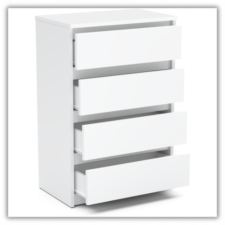 Komoda Biała Z 4 Szufladami 60 CM Szafka Rtv Loft Mała Nowoczesna Do