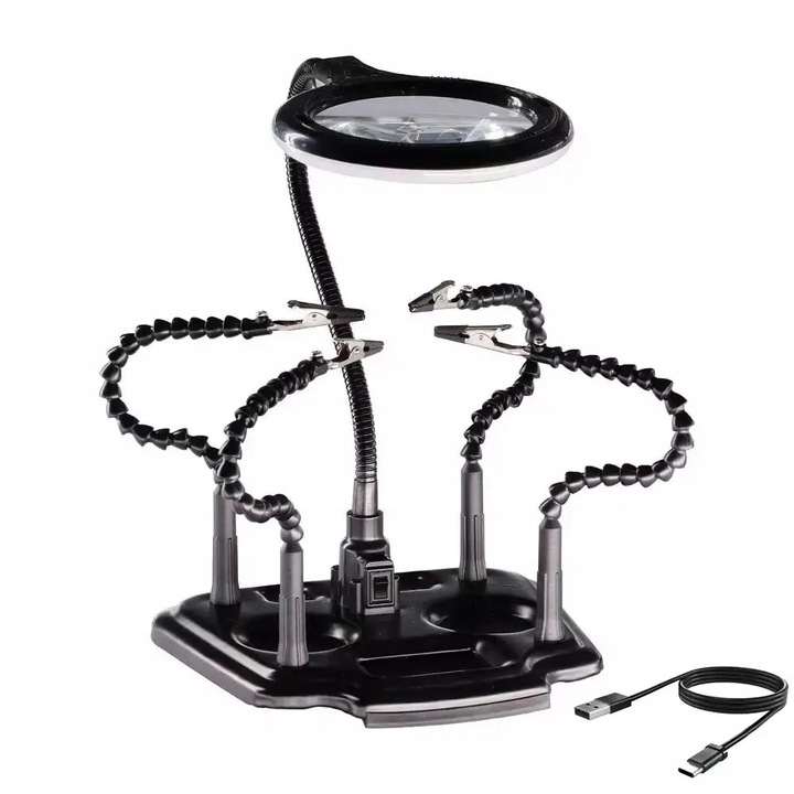 Uchwyt trzecia ręka z lupą podświetleniem LED montażowy ZD11M-2