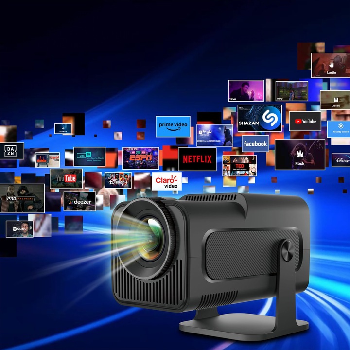 PROJEKTOR RZUTNIK ANDROID TV WIFI FULL HD PRZENOŚNY SMART GŁOŚNIK OBROTOWY