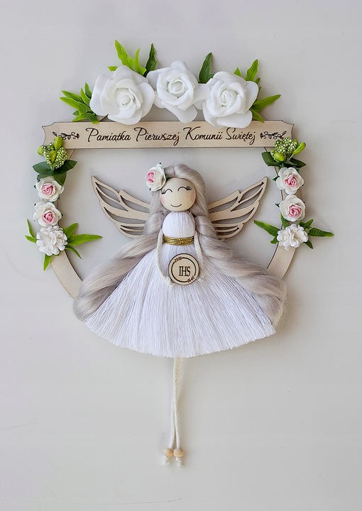 Anioł stróż 3D makrama dowolny napis grawer GRATIS Komunia Chrzest Urodziny