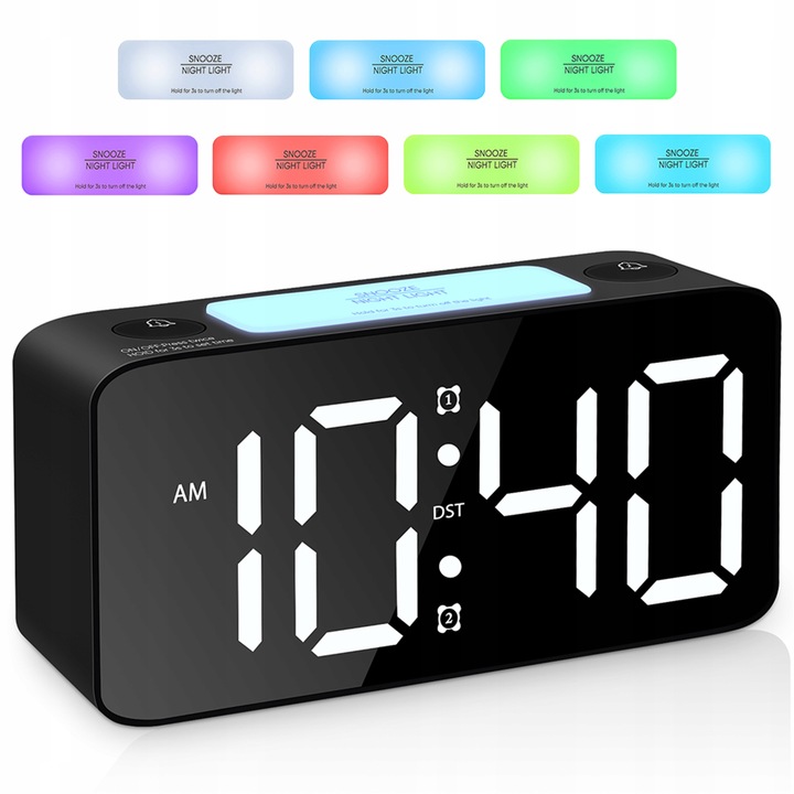 ELEKTRONICZNY BUDZIK LED ZEGAR STOŁOWY STOJĄCY RGB GŁOŚNY CZAS ALARM LAMPKA