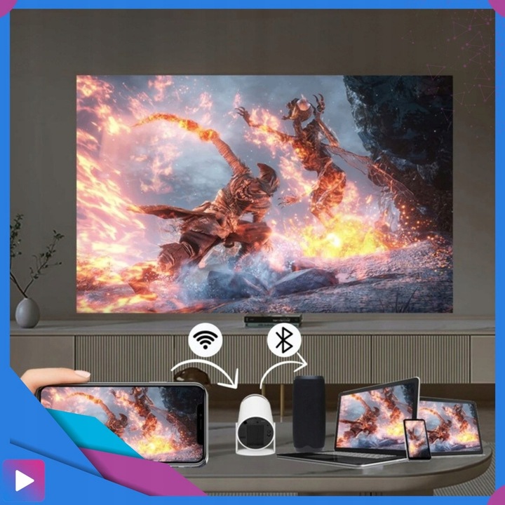 Projektor Rzutnik Android TV WiFi SMART Bluetooth 5.0 HD 4K Ekran 150