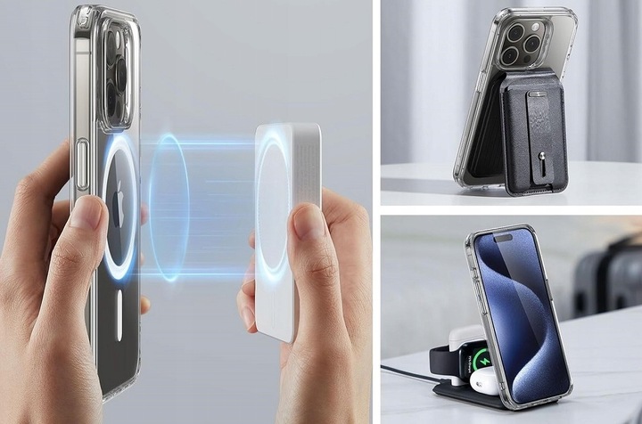 Etui Do iPhone 15 PRO MAX +Szkło 9H WZMACNIANE 360° do MAGSAFE CLEAR CASE