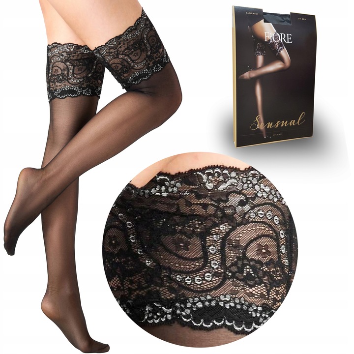 Fiore pończochy samonośne Sandrine 20den black 4-L