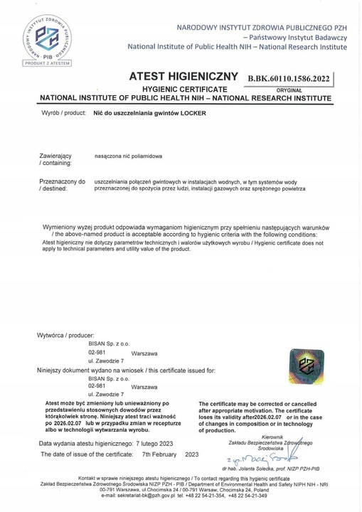 BISAN NIĆ DO USZCZELNIANIA GWINTÓW LOCKER 150 MB