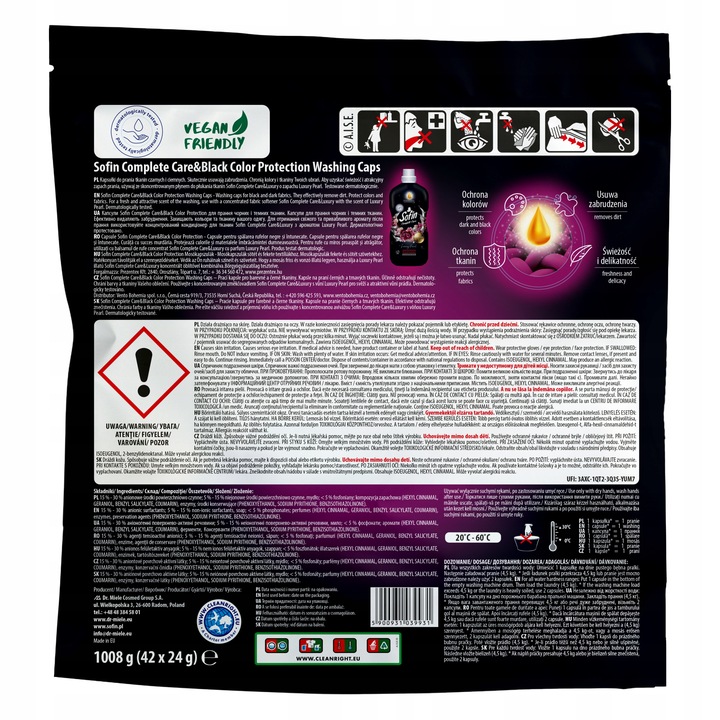Sofin Kapsułki do Prania Kolorów Ciemnego Czarnego Ochrona Kolorów MIX 66x2